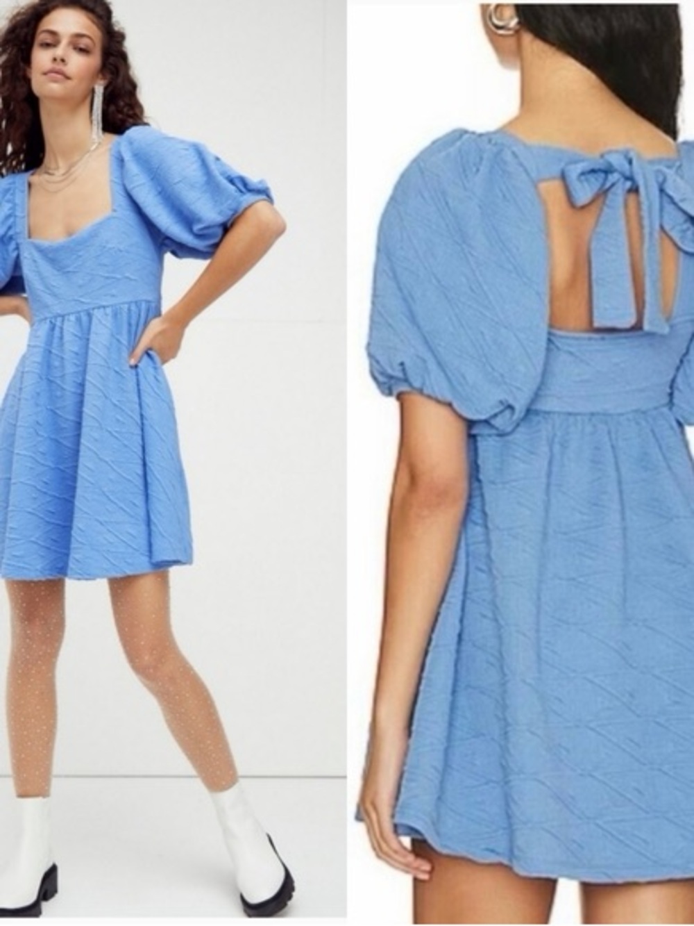 Free People Violet Puff Sleeve Mini Dress | size L